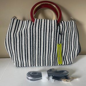 Gianni Bini NWT Black & White Woven Handbag Large Handled Tote/ Shoulder Strap
